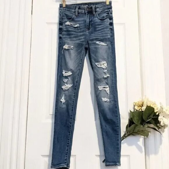American Eagle Outfitters Denim - AEO High Rise Jeggings Distressed Denim Skinny Raw